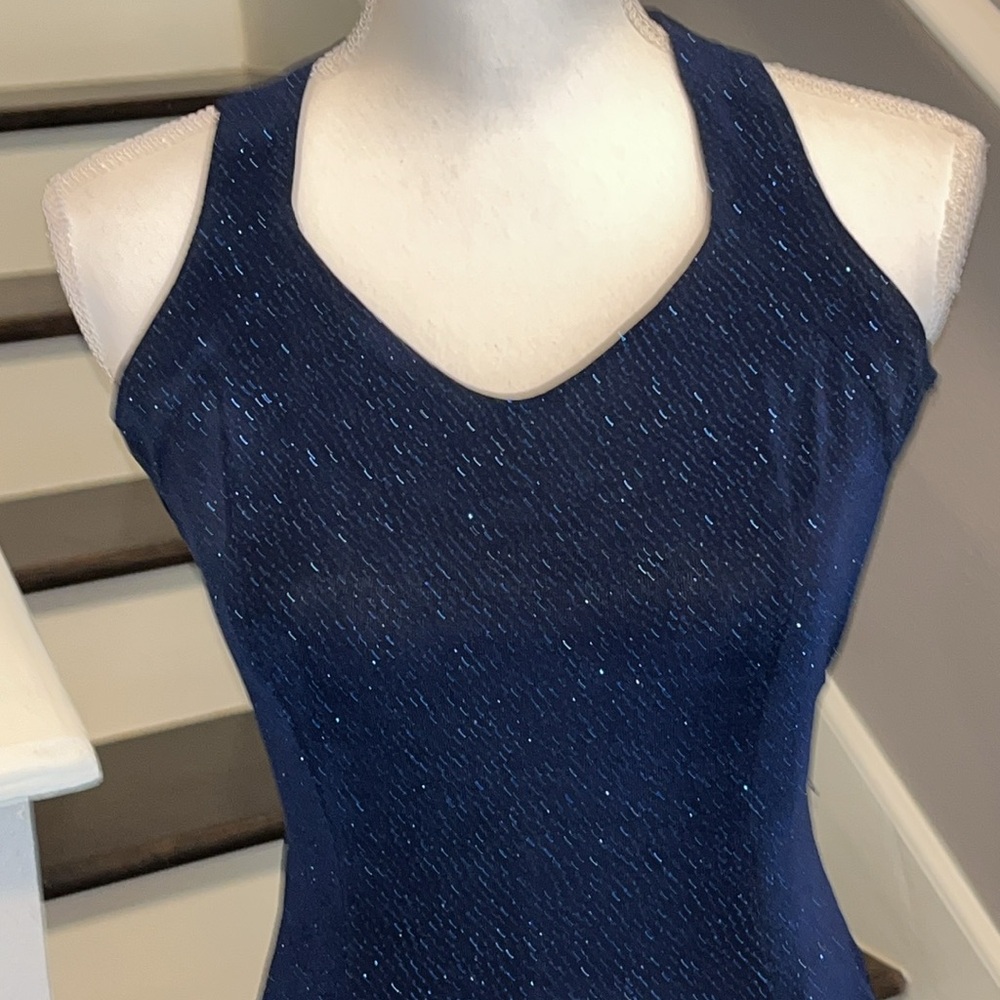 Susan Roselli for Vijack Navy Blue Sparkling Effect Long Gown. Unique Back Sm
